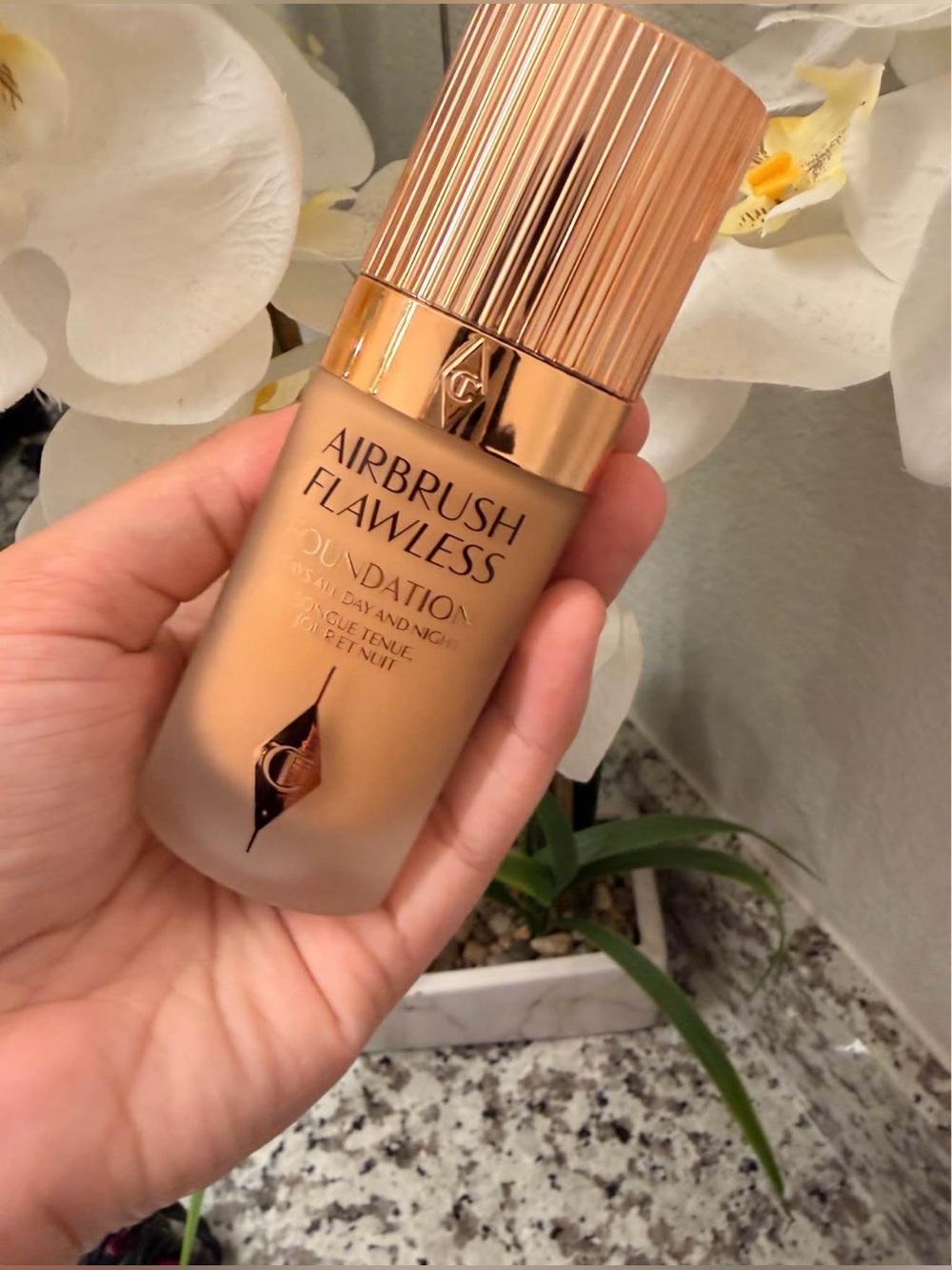 Charlotte Tilbury Airbrush Flawless Foundation - Rose Gold Cap, Warm Tan Bottle